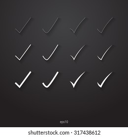Set of icons on a theme checkmakrs with shudow