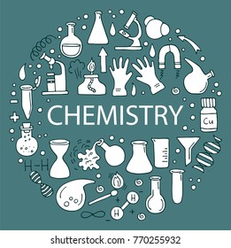 A set of icons on a theme chemistry. Vector illustration