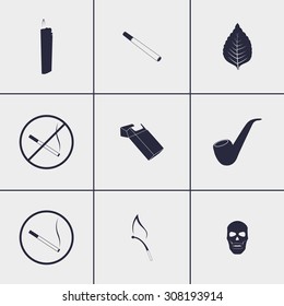 Set of icons on a theme cigarette 