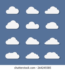 Conjunto de ícones em um tema nuvens