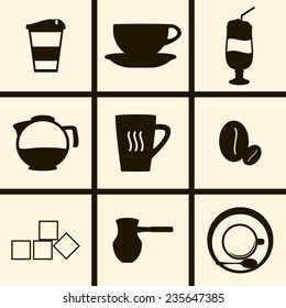 Set of icons on a theme Coffee