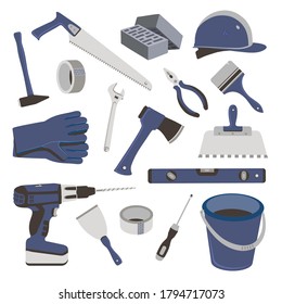 A set of icons on the theme of construction, repair.  Design in gray and blue colors.