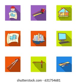 A set of icons on the theme of construction and architects. Builders, architects, and subjects for construction . Architect icon in set collection on flat style vector symbol stock illustration.