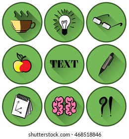 Set of icons on a theme of creative work