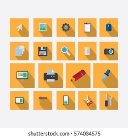 set of icons on the theme of design with vector shadow light orange