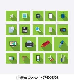 set of icons on the theme of design with vector shadow light green