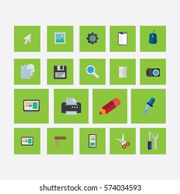 set of icons on a theme design light green