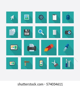 set of icons on the theme of design with vector shadow green