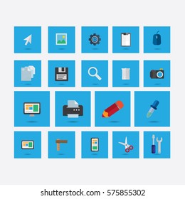 set of icons on the theme of design with shadow blue