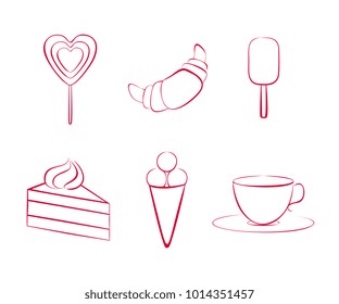 Set of icons on a theme of desserts