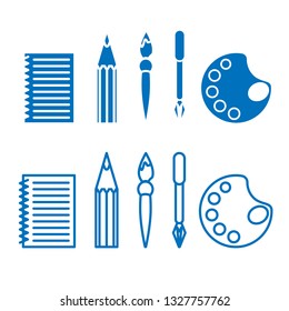 Set of icons on the theme of drawing, for office or study. Vector illustration.