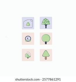 Set of icons on the theme of ecology in a minimalistic style with actual colors of 2025