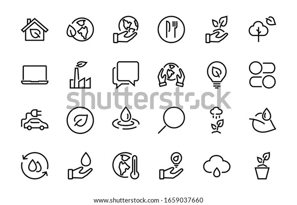 Set of icons
on the theme of Ecology, vector lines, contains icons such as
electric car, global warming, forest, eco, watering plants and much
more. Editable stroke, White
background