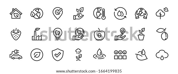 Set of icons
on the theme of Ecology, vector lines, contains icons such as
electric car, global warming, forest, eco, watering plants and much
more. Editable stroke, White
background