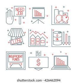 Set icons on a theme of economic crisis