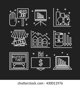 Set icons on a theme of economic crisis