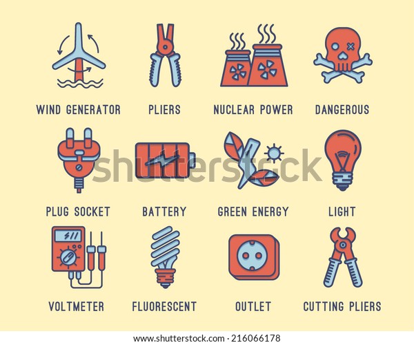 Set Icons On Theme Electricitywind Generator Stock Vector Royalty