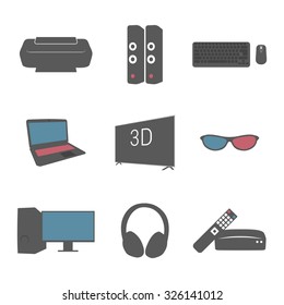 Set of icons on a theme electronics isolated, flat