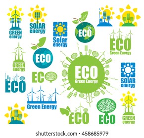 set of icons on the theme of environmental protection and alternative energy