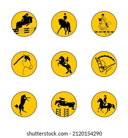 Conjunto de iconos sobre el tema de los deportes ecuestres