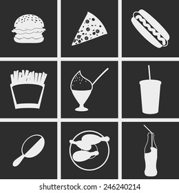Set of icons on a theme fast food