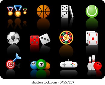 Set of icons on a theme game - black background