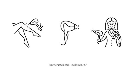 Set of icons on the theme of Laser hair removal. Simple icons isolated on a white background. Icons include: laser, legs. Vector illustration.