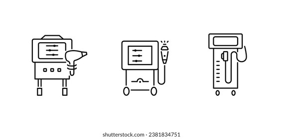 Set of icons on the theme of Laser hair removal. Simple icons isolated on a white background. Icons include different variations of hair removal lasers. Vector illustration.