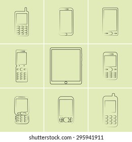 Set of icons on a theme mobile phone, smartphone