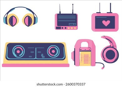 Set of icons on the theme of music and radio. Vector illustration