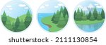 A set of icons on the theme of nature, forests and travel