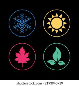 A set of icons on the theme of nature. Snowflake, sun, leaf, maple leaf.Four seasons of the year.