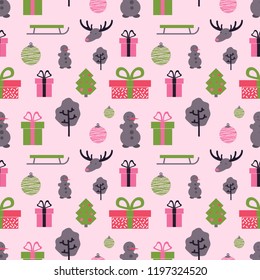 Set of icons on the theme of new year and Christmas. Seamless pattern