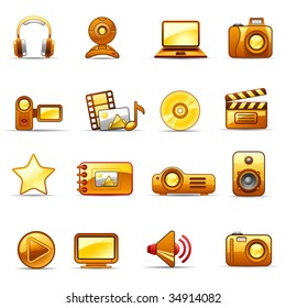 Set of icons on a theme Photo and Video_orange