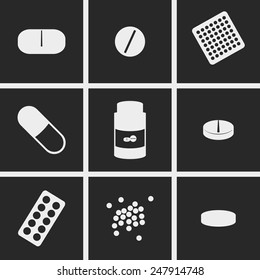 Set of icons on a theme Pills