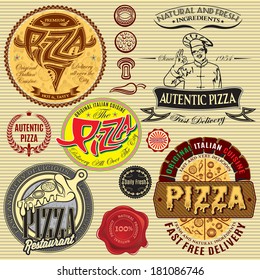set of icons on a theme a pizza delivery restaurant