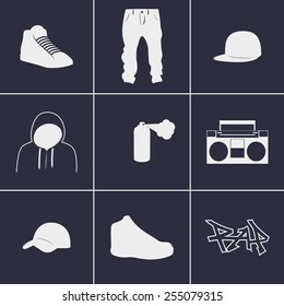 Set of icons on a theme rap