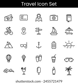 Set of icons on the theme of recreation, vacation, tour, travel in doodle style. Hand Drawn. Travel Icon Set.