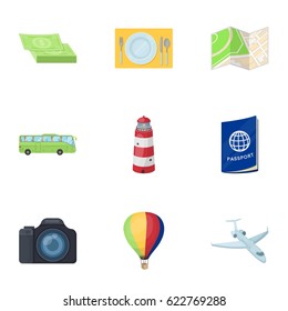 Set of icons on the theme of rest. Travel abroad. Rest ang travel icon in set collection on cartoon style vector symbol stock illustration.