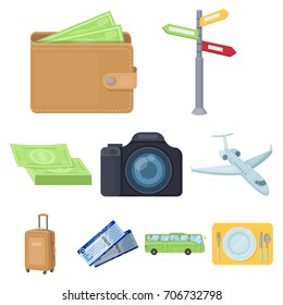 Set of icons on the theme of rest. Travel abroad. Rest ang travel icon in set collection on cartoon style vector symbol stock illustration.