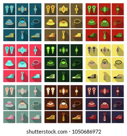 Set with icons on theme of shopping and clothes . Vector illustration.