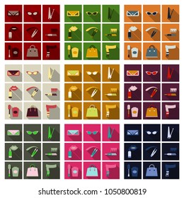 Set with icons on theme of shopping and clothes . Vector illustration.