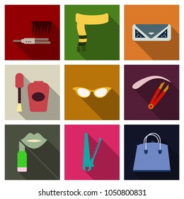 Set with icons on theme of shopping and clothes . Vector illustration.