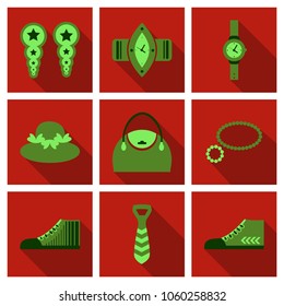 Set with icons on theme of shopping and clothes . Vector illustration.