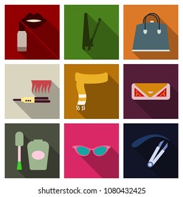 Set with icons on theme of shopping and clothes . Vector illustration.
