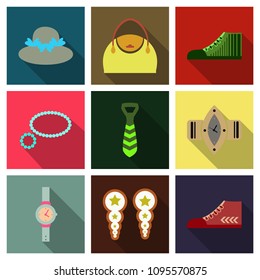 Set with icons on theme of shopping and clothes . Vector illustration.