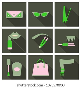 Set with icons on theme of shopping and clothes . Vector illustration.