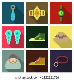 Set with icons on theme of shopping and clothes . Vector illustration.
