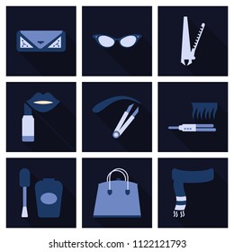Set with icons on theme of shopping and clothes . Vector illustration.
