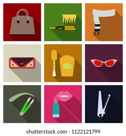 Set with icons on theme of shopping and clothes . Vector illustration.